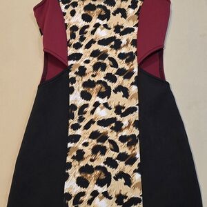 Charlotte Russe Burgundy and Black Mini Dress with Leopard Print